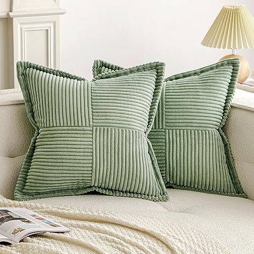 EMEMA Kordsamt Kissenbezüge Weich Dekokissen Dekorativ Kissenbezug 45x45 cm Kissenhülle Sofakissen Zierkissen Couchkissen 2er Set für Wohnzimmer Schlafzimmer Grün von EMEMA