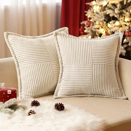 EMEMA Kordsamt Kissenbezüge Weich Dekokissen Dekorativ Kissenbezug 50x50 cm Kissenhülle Sofakissen Zierkissen Couchkissen 2er Set für Wohnzimmer Schlafzimmer Creme von EMEMA