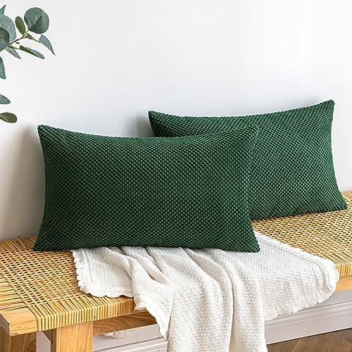 EMEMA Kordsamt Kissenbezug Dekorative Granulat Sofakissen Dekokissen Kissenbezüge Kissenhülle Couchkissen Überwurf Kissen Bezug Zierkissen für Couch Sofa Wohnzimmer 2er Set 30x50 cm Dunkelgrün von EMEMA