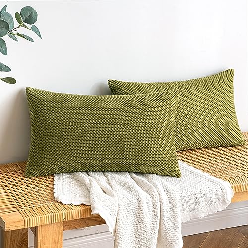 EMEMA Kordsamt Kissenbezug Dekorative Granulat Sofakissen Dekokissen Kissenbezüge Kissenhülle Couchkissen Überwurf Kissen Bezug Zierkissen für Couch Sofa Wohnzimmer 2er Set 30x50 cm Olivgrün von EMEMA