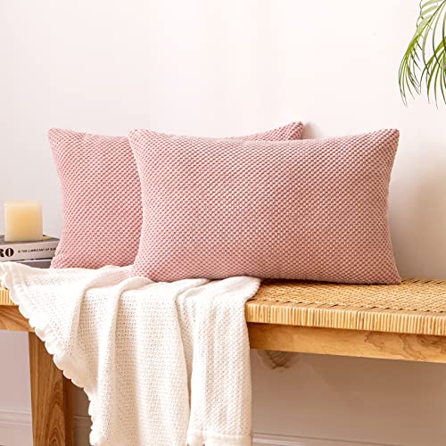 EMEMA Kordsamt Kissenbezug Dekorative Granulat Sofakissen Dekokissen Kissenbezüge Kissenhülle Couchkissen Überwurf Kissen Bezug Zierkissen für Couch Sofa Wohnzimmer 2er Set 30x50 cm Rosa von EMEMA