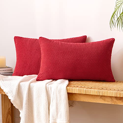 EMEMA Kordsamt Kissenbezug Dekorative Granulat Sofakissen Dekokissen Kissenbezüge Kissenhülle Couchkissen Überwurf Kissen Bezug Zierkissen für Couch Sofa Wohnzimmer 2er Set 30x50 cm Rot von EMEMA