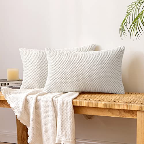 EMEMA Kordsamt Kissenbezug Dekorative Granulat Sofakissen Dekokissen Kissenbezüge Kissenhülle Couchkissen Überwurf Kissen Bezug Zierkissen für Couch Sofa Wohnzimmer 2er Set 30x50 cm Weiß von EMEMA