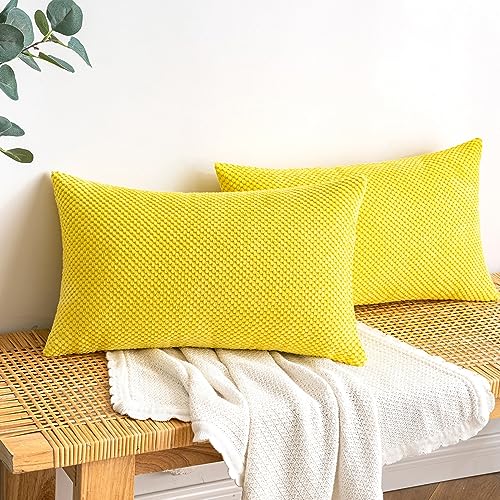 EMEMA Kordsamt Kissenbezug Herbst Dekorative Granulat Sofakissen Dekokissen Kissenbezüge Kissenhülle Couchkissen Überwurf Kissen Zierkissen für Couch Sofa Wohnzimmer 2er Set 30x50 cm Zitronengelb von EMEMA