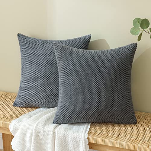 EMEMA Kordsamt Kissenbezug Dekorative Granulat Sofakissen Dekokissen Kissenbezüge Kissenhülle Couchkissen Überwurf Kissen Bezug Zierkissen für Couch Sofa Wohnzimmer 2er Set 40x40 cm Dunkelgrau von EMEMA