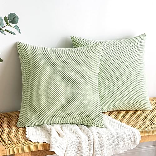 EMEMA Kordsamt Kissenbezug Dekorative Granulat Sofakissen Dekokissen Kissenbezüge Kissenhülle Couchkissen Überwurf Kissen Bezug Zierkissen für Couch Sofa Wohnzimmer 2er Set 40x40 cm Hellgrün von EMEMA