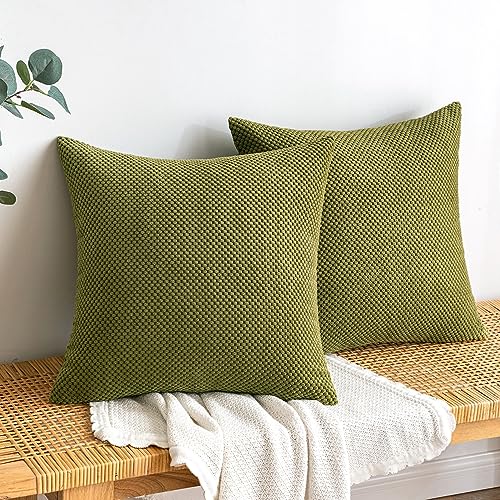 EMEMA Kordsamt Kissenbezug Dekorative Granulat Sofakissen Dekokissen Kissenbezüge Kissenhülle Couchkissen Überwurf Kissen Bezug Zierkissen für Couch Sofa Wohnzimmer 2er Set 40x40 cm Olivgrün von EMEMA