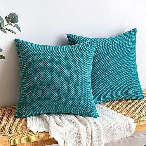 EMEMA Kordsamt Kissenbezug Dekorative Granulat Sofakissen Dekokissen Kissenbezüge Kissenhülle Couchkissen Überwurf Kissen Bezug Zierkissen für Couch Sofa Wohnzimmer 2er Set 40x40 cm Seeblau von EMEMA