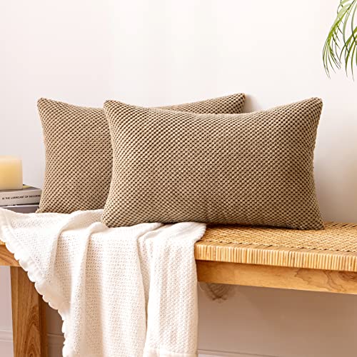 EMEMA Kordsamt Kissenbezug Dekorative Granulat Sofakissen Dekokissen Kissenbezüge Kissenhülle Couchkissen Überwurf Kissen Bezug Zierkissen für Couch Sofa Wohnzimmer 2er Set 40x60 cm Braun von EMEMA