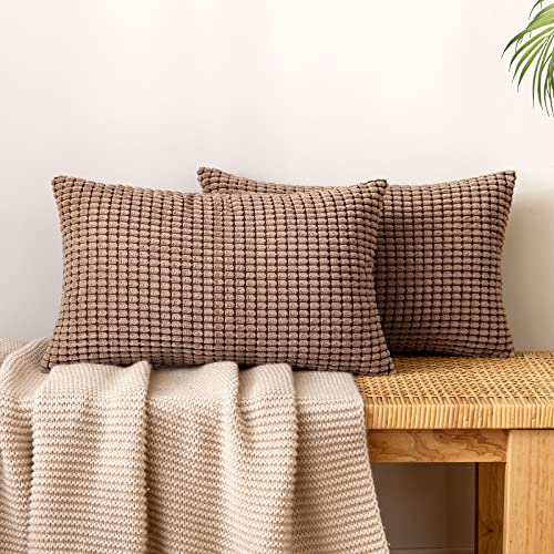 EMEMA Kordsamt Kissenbezug Granulat Dekorative Sofakissen Dekokissen Kissenbezüge Couchkissen Kissenhülle Weich Kissen Bezug Zierkissen für Sofa Couch Wohnzimmer 2er Set 30x50 cm Dunkelbraun von EMEMA