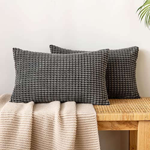 EMEMA Kordsamt Kissenbezug Granulat Dekorative Sofakissen Dekokissen Kissenbezüge Couchkissen Kissenhülle Weich Kissen Bezug Zierkissen für Sofa Couch Wohnzimmer 2er Set 30x50 cm Dunkelgrau von EMEMA