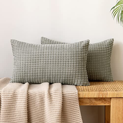 EMEMA Kordsamt Kissenbezug Granulat Dekorative Sofakissen Dekokissen Kissenbezüge Couchkissen Kissenhülle Weich Kissen Bezug Zierkissen für Sofa Couch Wohnzimmer 2er Set 30x50 cm Hellgrau von EMEMA