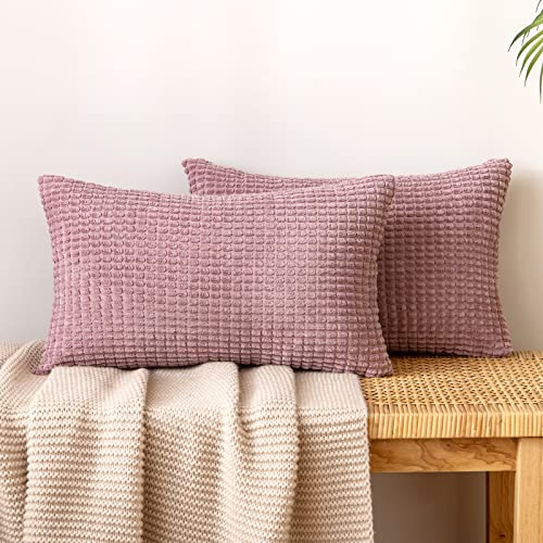 EMEMA Kordsamt Kissenbezug Granulat Dekorative Sofakissen Dekokissen Kissenbezüge Couchkissen Kissenhülle Weich Kissen Bezug Zierkissen für Sofa Couch Wohnzimmer 2er Set 30x50 cm Rosa Lila von EMEMA