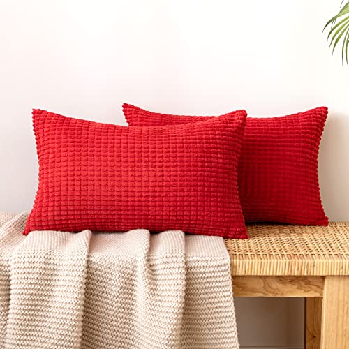 EMEMA Kordsamt Kissenbezug Granulat Dekorative Sofakissen Dekokissen Kissenbezüge Couchkissen Kissenhülle Weich Kissen Bezug Zierkissen für Sofa Couch Wohnzimmer 2er Set 30x50 cm Rot von EMEMA