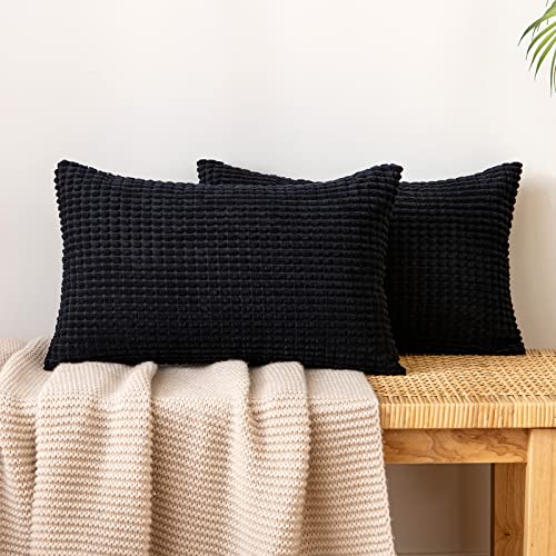 EMEMA Kordsamt Kissenbezug Granulat Dekorative Sofakissen Dekokissen Kissenbezüge Couchkissen Kissenhülle Weich Kissen Bezug Zierkissen für Sofa Couch Wohnzimmer 2er Set 30x50 cm Schwarz von EMEMA