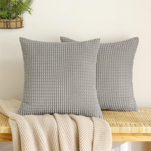 EMEMA Kordsamt Kissenbezug Granulat Dekorative Sofakissen Dekokissen Kissenbezüge Couchkissen Kissenhülle Weich Kissen Bezug Zierkissen für Sofa Couch Wohnzimmer 2er Set 40x40 cm Hellgrau von EMEMA