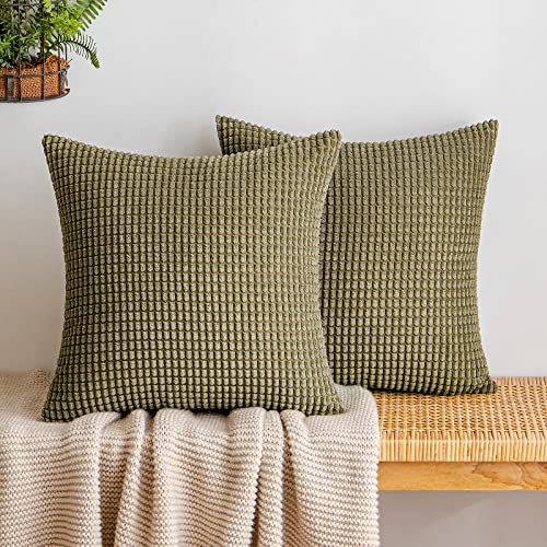 EMEMA Kordsamt Kissenbezug Granulat Dekorative Sofakissen Dekokissen Kissenbezüge Couchkissen Kissenhülle Weich Kissen Bezug Zierkissen für Sofa Couch Wohnzimmer 2er Set 40x40 cm Olivgrün von EMEMA