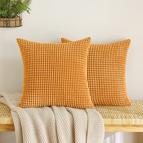 EMEMA Kordsamt Kissenbezug Herbst Granulat Dekorative Sofakissen Dekokissen Kissenbezüge Couchkissen Kissenhülle Weich Kissen Bezug Zierkissen für Sofa Couch Wohnzimmer 2er Set 40x40 cm Orange von EMEMA