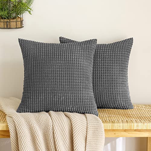 EMEMA Kordsamt Kissenbezug Granulat Dekorative Sofakissen Dekokissen Kissenbezüge Couchkissen Kissenhülle Weich Kissen Bezug Zierkissen für Sofa Couch Wohnzimmer 2er Set 45x45 cm Dunkelgrau von EMEMA