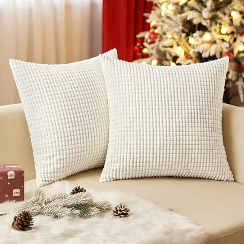 EMEMA Kordsamt Kissenbezug Granulat Dekorative Sofakissen Dekokissen Kissenbezüge Couchkissen Kissenhülle Weich Kissen Bezug Zierkissen für Sofa Couch Wohnzimmer 2er Set 50x50 cm Beige von EMEMA