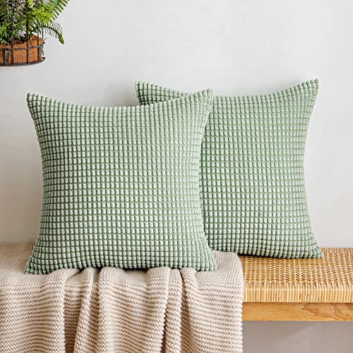 EMEMA Kordsamt Kissenbezug Granulat Dekorative Sofakissen Dekokissen Kissenbezüge Couchkissen Kissenhülle Weich Kissen Bezug Zierkissen für Sofa Couch Wohnzimmer 2er Set 50x50 cm Bohnengrün von EMEMA