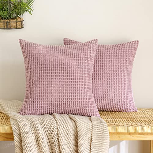 EMEMA Kordsamt Kissenbezug Granulat Dekorative Sofakissen Dekokissen Kissenbezüge Couchkissen Kissenhülle Weich Kissen Bezug Zierkissen für Sofa Couch Wohnzimmer 2er Set 50x50 cm Rosa Lila von EMEMA