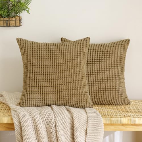 EMEMA Kordsamt Kissenbezug Granulat Dekorative Sofakissen Dekokissen Kissenbezüge Couchkissen Kissenhülle Weich Kissen Bezug Zierkissen für Sofa Couch Wohnzimmer 2er Set 60x60 cm Braun von EMEMA