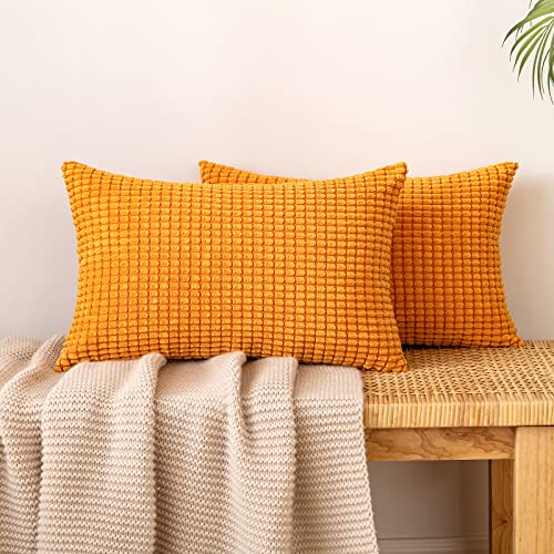 EMEMA Kordsamt Kissenbezug Herbst Granulat Dekorative Sofakissen Dekokissen Kissenbezüge Couchkissen Kissenhülle Weich Kissen Bezug Zierkissen für Sofa Couch Wohnzimmer 2er Set Orange 30x50 cm von EMEMA