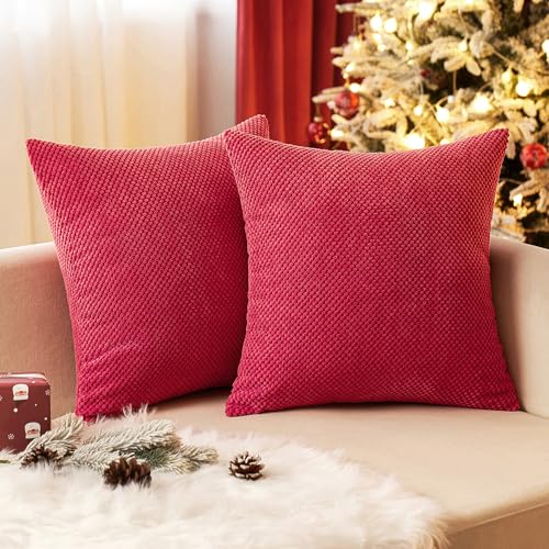 EMEMA Kordsamt Kissenbezug Dekorative Granulat Sofakissen Dekokissen Kissenbezüge Kissenhülle Couchkissen Überwurf Kissen Bezug Zierkissen für Couch Sofa Wohnzimmer 2er Set 40x40 cm Rot von EMEMA