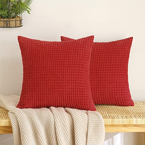 EMEMA Kordsamt Kissenbezug Granulat Dekorative Sofakissen Dekokissen Kissenbezüge Couchkissen Kissenhülle Weich Kissen Bezug Zierkissen für Sofa Couch Wohnzimmer 2er Set 40x40 cm Rot von EMEMA