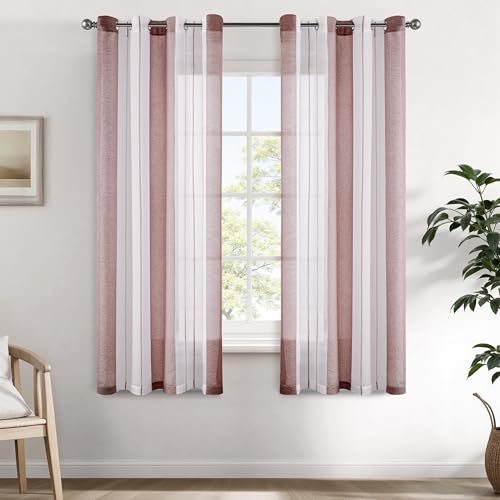 EMEMA Kurz Vorhänge mit Ösen Altrosa-Weiss Streifen Voile Gardinen Moderner Wohnzimmer 2er Set Stores Schals mit Ösenschal Halbtransparent Dekorieren Schlafzimmer Vorhang 140x160cm EMEMA Kurz Vorhänge mit Ösen Altrosa-Weiss Streifen Voile Gardinen Moderner Wohnzimmer 2er Set Stores Schals mit Ösenschal Halbtransparent Dekorieren Schlafzimmer Vorhang 140x160cm von EMEMA