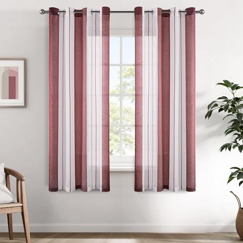 EMEMA Kurz Vorhänge mit Ösen Burgund-Weiss Streifen Voile Gardinen Moderner Wohnzimmer 2er Set Stores Schals mit Ösenschal Halbtransparent Dekorieren Schlafzimmer Vorhang 140x145cm EMEMA Kurz Vorhänge mit Ösen Burgund-Weiss Streifen Voile Gardinen Moderner Wohnzimmer 2er Set Stores Schals mit Ösenschal Halbtransparent Dekorieren Schlafzimmer Vorhang 140x145cm von EMEMA