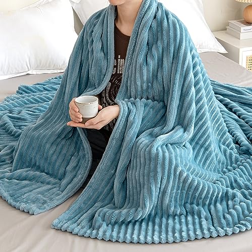 EMEMA Kuscheldecke Fleecedecke Flanell Decke Einfarbig Wohndecken Couchdecke Flauschig Überwurf Mikrofaser Tagesdecke Sofadecke Blanket Für Bett Sofa Schlafzimmer 125x150 cm Graublau von EMEMA