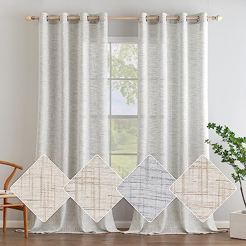 EMEMA Leinen Gardinen Vorhang mit Ösen Wohnzimmer Modern Leinenvorhang Vorhänge Leinenoptik Kinderzimmer Gardine Küche Schlafzimmer 2er Set 140x260cm (B x H) Grau-Weiß von EMEMA