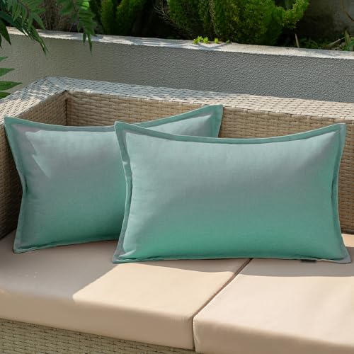 EMEMA Outdoor Kissen Wetterfest Kissenbezug Wasserfest Sofakissen Wasserdicht Dekokissen 30x50 cm Kissenbezüge Dekorativ Kissen Kissenhülle aus Polyster 2er Set für Garten Sofa Wohnzimmer Bett Cyan von EMEMA