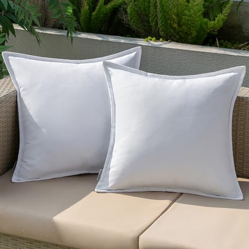 EMEMA Outdoor Kissen Wetterfest Kissenbezug Wasserfest Sofakissen Wasserdicht Dekokissen 40x40 cm Kissenbezüge Dekorativ Kissen Kissenhülle 2er Set aus für Garten Sofa Wohnzimmer Bett Weiß von EMEMA