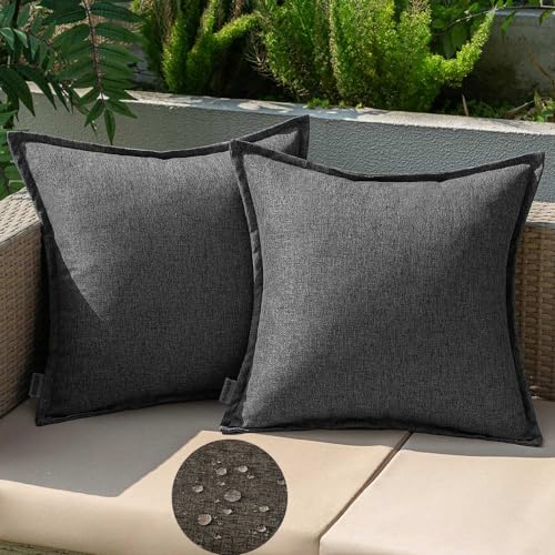 EMEMA Outdoor Kissen Wetterfest Kissenbezug Wasserfest Sofakissen Wasserdicht Dekokissen 40x40 cm Kissenbezüge Dekorativ Kissen Kissenhülle aus 2er Set für Garten Sofa Wohnzimmer Bett Dunkelgrau von EMEMA