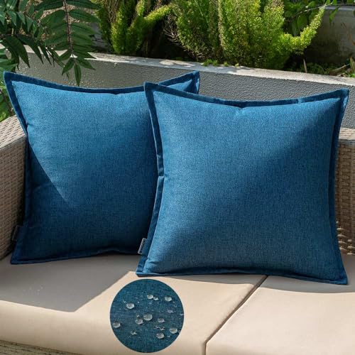 EMEMA Outdoor Kissen Wetterfest Kissenbezug Wasserfest Sofakissen Wasserdicht Dekokissen 40x40 cm Kissenbezüge Dekorativ Kissen Kissenhülle aus 2er Set für Garten Sofa Wohnzimmer Bett Navy Blau von EMEMA