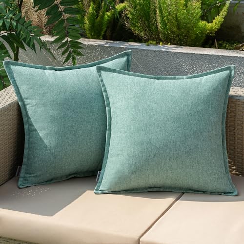 EMEMA Outdoor Kissen Wetterfest Kissenbezug Wasserfest Sofakissen Wasserdicht Dekokissen 40x40 cm Kissenbezüge Dekorativ Kissen Kissenhülle aus Polyster 2er Set für Garten Sofa Wohnzimmer Bett Cyan von EMEMA