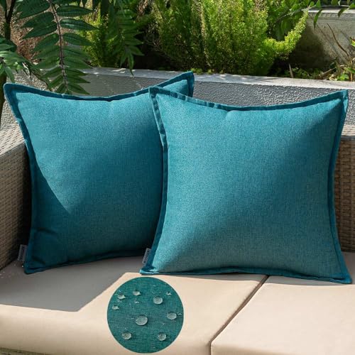 EMEMA Outdoor Kissen Wetterfest Kissenbezug Wasserfest Sofakissen Wasserdicht Dekokissen 45x45 cm Kissenbezüge Dekorativ Kissen Kissenhülle aus 2er Set für Garten Sofa Wohnzimmer Bett Pfauenblau von EMEMA