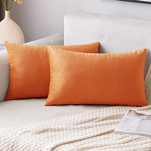 EMEMA Samt Kissenbezug Herbst Kissenhülle Dekorative Dekokissen Sofakissen 30x50 cm Lendenkissen Wurfkissenbezug mit Verstecktem Reißverschluss Schlafzimmer Sofa 2er Set Orange von EMEMA