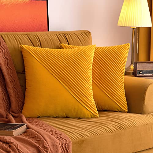 EMEMA Samt Kissenbezug Herbst Streifen Dekorative Sofakissen Dekokissen Kissenhülle Kissenbezüge Couchkissen Kissen Zierkissen Samtkissen für Couch Sofa Wohnzimmer 2er Set 45x45 cm Orange von EMEMA