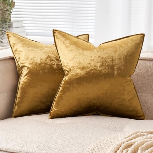 EMEMA Samt Kissenbezug Kissenhülle 40x40 cm Dekorative Sofakissen Dekokissen Umwickelte Kante 2er Set Kissenbezüge Zierkissenbezug für Sofa Wohnzimmer Schlafzimmer Champagner Golden von EMEMA