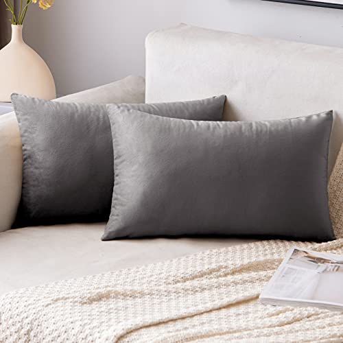 EMEMA Samt Kissenbezug Kissenhülle Dekorative Dekokissen Sofakissen Lendenkissen Wurfkissenbezug mit Verstecktem Reißverschluss Schlafzimmer Sofa 2er Set 30x50 cm Grau von EMEMA