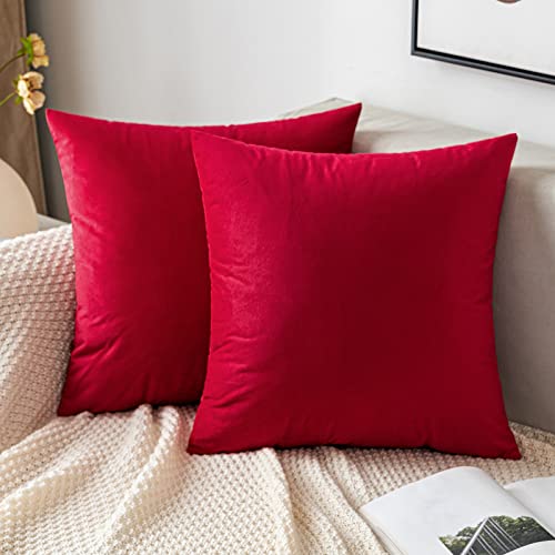 EMEMA Samt Kissenbezug Kissenhülle Dekorative Dekokissen Sofakissen Lendenkissen Wurfkissenbezug mit Verstecktem Reißverschluss Sofa Schlafzimmer 2er Set 40x40 cm Rot von EMEMA