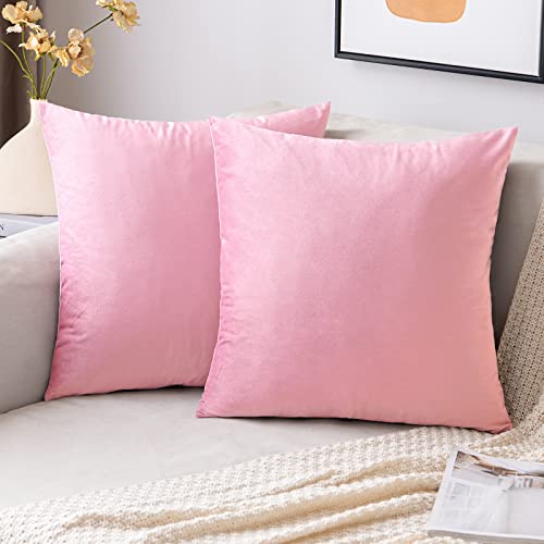 EMEMA Samt Kissenbezug Kissenhülle Dekorative Dekokissen Sofakissen Lendenkissen Wurfkissenbezug mit Verstecktem Reißverschluss Schlafzimmer Sofa 2er Set 40x40 cm Sakura Rosa von EMEMA