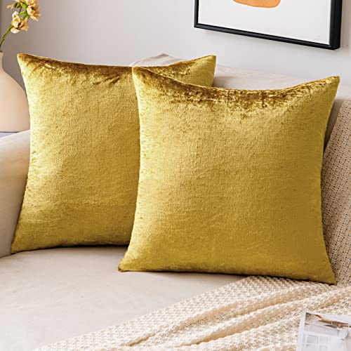 EMEMA Samt Kissenbezug Kissenhülle Dekorative Dekokissen Sofakissen Lendenkissen Wurfkissenbezug mit Verstecktem Reißverschluss Schlafzimmer Sofa 2er Set 45x45 cm Golden Luxuriös von EMEMA