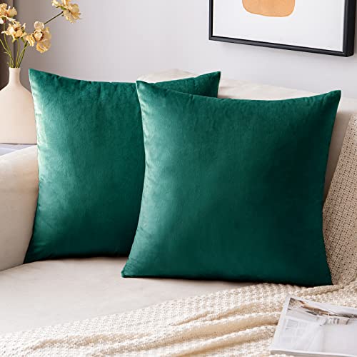 EMEMA Samt Kissenbezug Kissenhülle Dekorative Dekokissen Sofakissen Lendenkissen Wurfkissenbezug mit Verstecktem Reißverschluss Schlafzimmer Sofa 2er Set 45x45 cm Malachitgrün von EMEMA