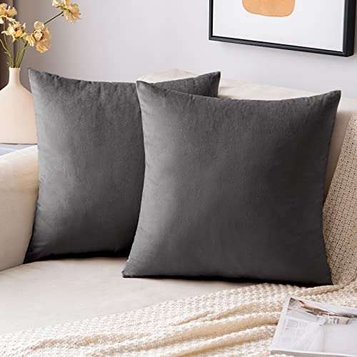 EMEMA Samt Kissenbezug Kissenhülle Dekorative Dekokissen Sofakissen Lendenkissen Wurfkissenbezug mit Verstecktem Reißverschluss Schlafzimmer Sofa 2er Set 50x50 cm Dunkelgrau von EMEMA