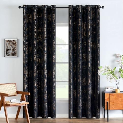 EMEMA Samtvorhänge Vorhang Blickdicht Vorhänge mit Ösen Gardinen Deko Ösenvorhang Dekoschal Dekogardinen für Schlafzimmer Wohnzimmer 2er Set 140 x 175 cm(B x H) Schwarz von EMEMA
